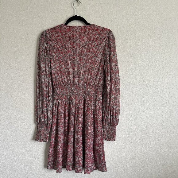 Michael Michael Kors Small Long Sleeve Pink Floral Print Smocked-Waist Dress - Picture 2 of 7